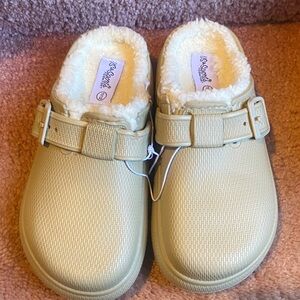 Kids Beige Slippers with Fleece Lining